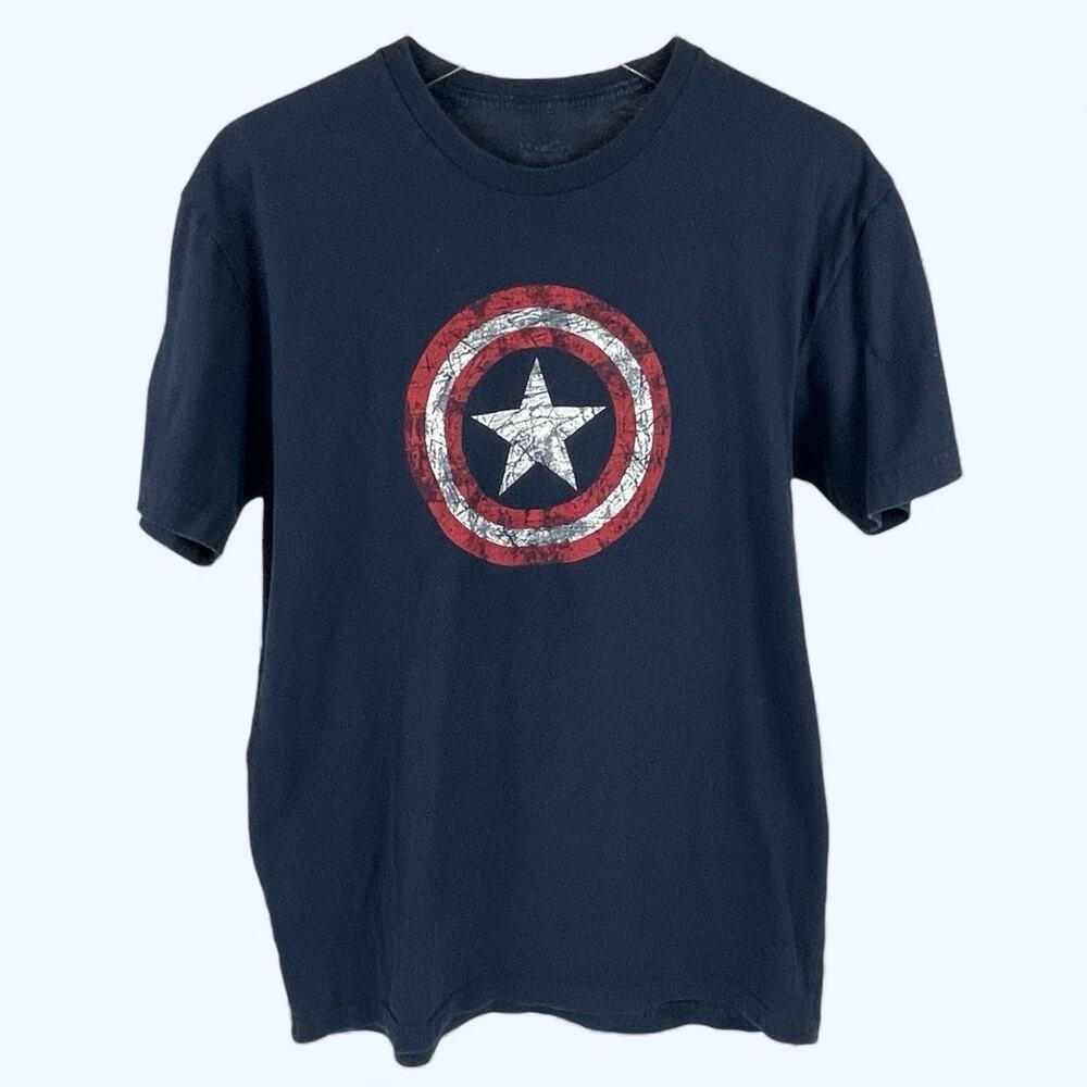 Marvel Captain America Shield T-shirt Medium Navy Blue Universal Studios
